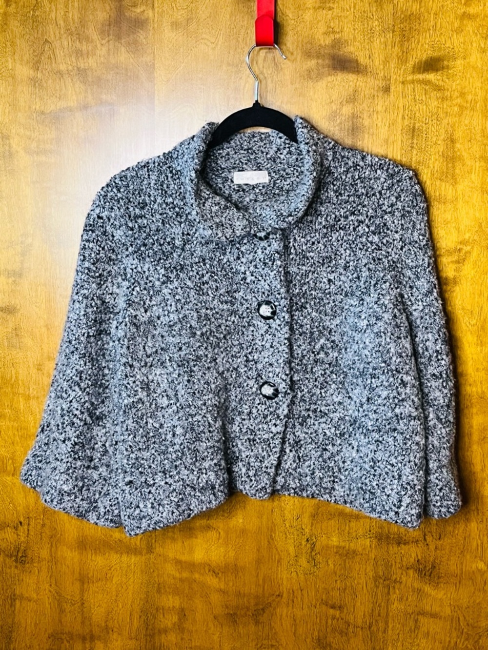 TWeeds Textured Knit Cropped Jacket Black White Button Front Boxy Fit